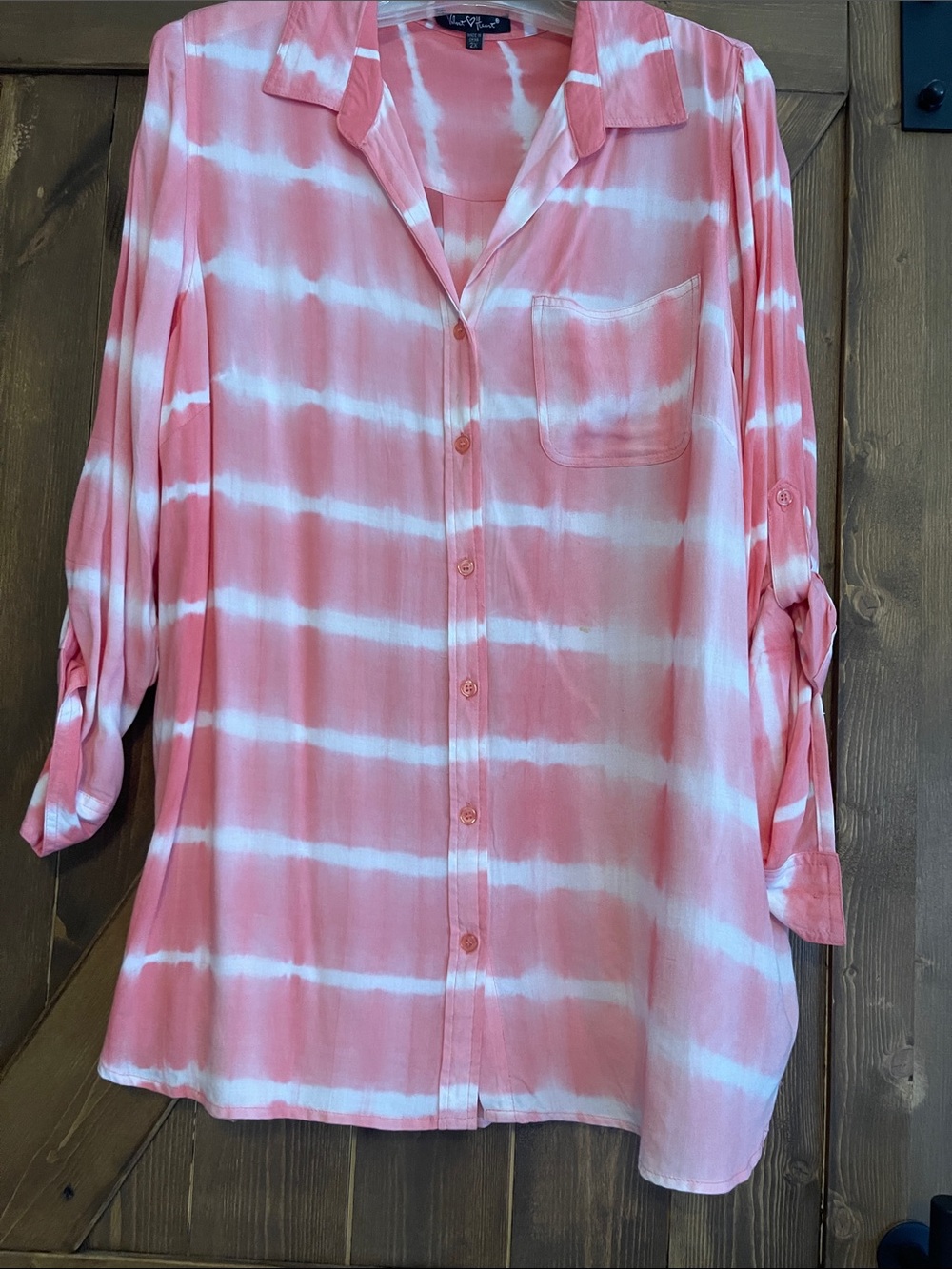 Ladies Pink Tie-Dye Button Front Tunic Shirt